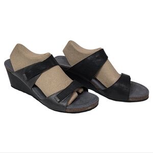 Aetrex Chantel Black Wedge Sandals Double Strap Hook and Loop SZ 10.5/11 US 42EU